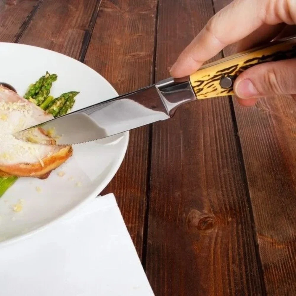 WALDO Steak Knife Serrated Blade Bone‎ Handle Silver Metal